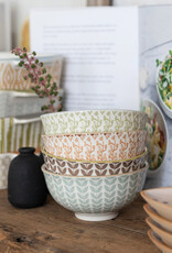 Stoneware Bowl w/ Pattern, 4 Colors, 2 Styles