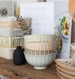 Stoneware Bowl w/ Pattern, 4 Colors, 2 Styles