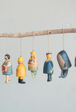 Hand-Painted Stoneware Nautical Bells w/ Jute Rope Hanger, 7 Styles © 6"