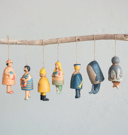 Hand-Painted Stoneware Nautical Bells w/ Jute Rope Hanger, 7 Styles © 6"