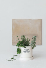 Stoneware Planter w/ Saucer & Wax Relief Saying (Holds 4" Pot) ©