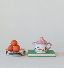 22 oz. Hand-Painted Stoneware Juicer/Pitcher w/ Mushrooms