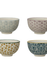 Hand-Stamped Stoneware Bowl w/ Pattern, 4 Styles  4-1/2" Round x 2-1/2"H