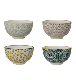 Hand-Stamped Stoneware Bowl w/ Pattern, 4 Styles  4-1/2" Round x 2-1/2"H