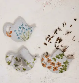 Hand-Painted Stoneware Teapot Shaped Teabag Holder, 3 Styles