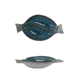 Stoneware Fish Shaped Dish, Reactive Glaze (Each One Will Vary) 6-1/2"L x 3-1/2"W