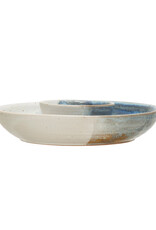 Hand-Painted Stoneware Chip and Dip, Reactive Glaze 8-3/4" Round x 2"H