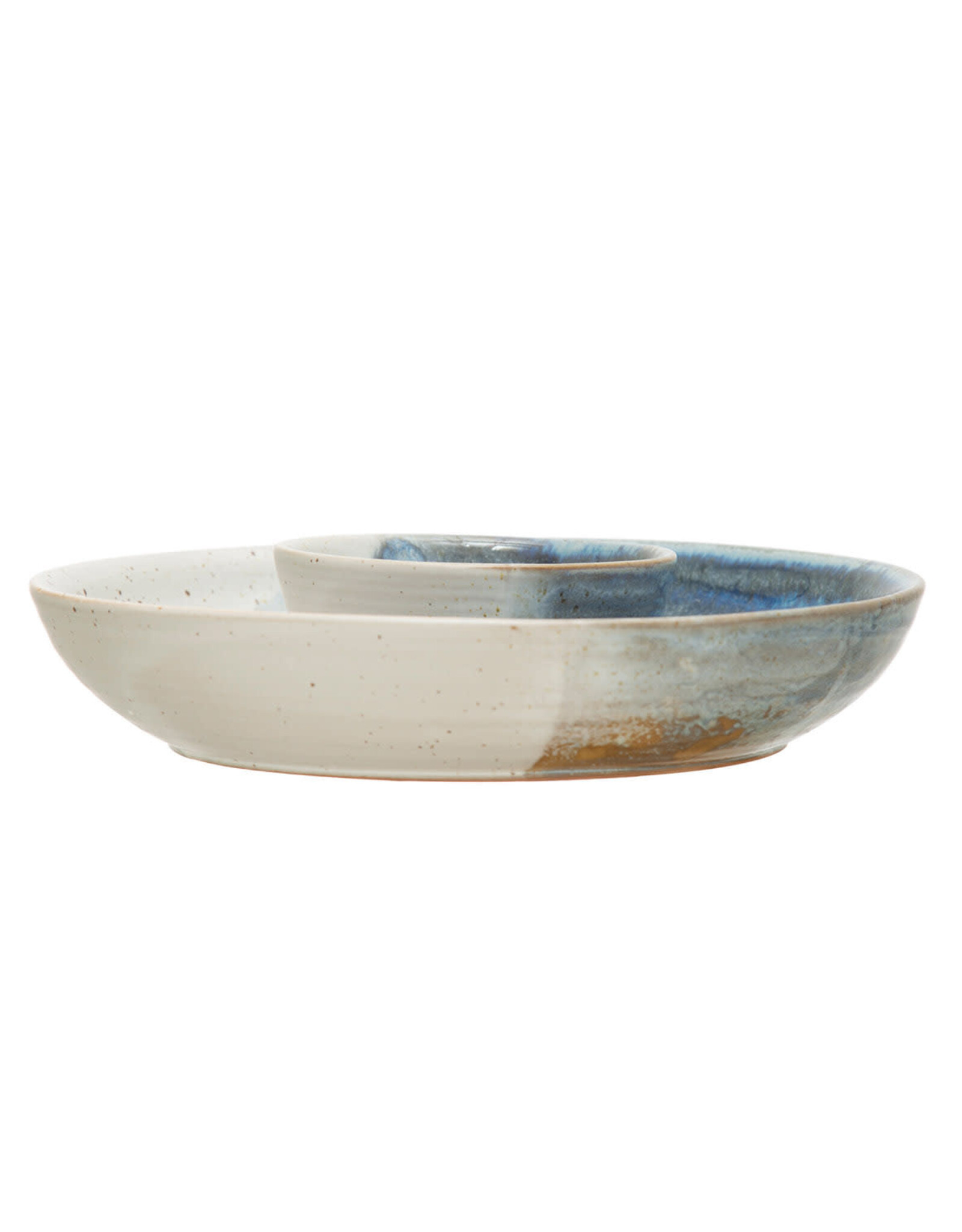 Hand-Painted Stoneware Chip and Dip, Reactive Glaze 8-3/4" Round x 2"H