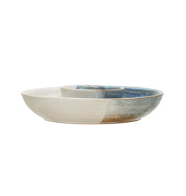 Hand-Painted Stoneware Chip and Dip, Reactive Glaze 8-3/4" Round x 2"H