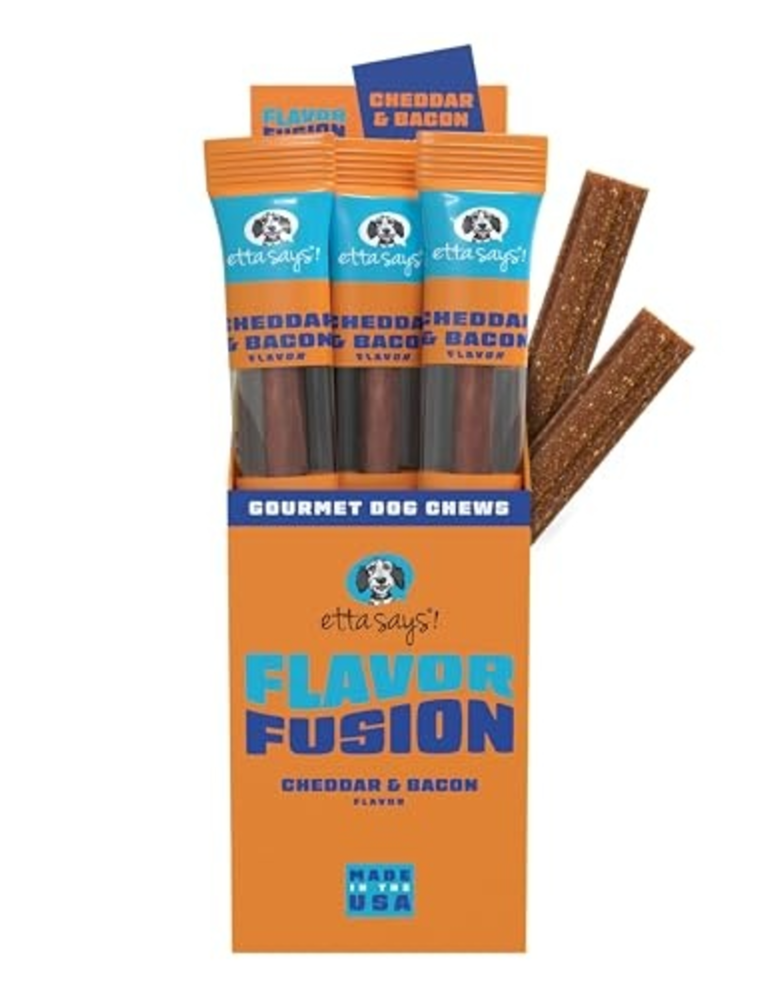 Etta Says! Etta Says! Flavor Fusion - All Natural Rawhide Free Chews for Dogs 2oz Chew- Cheese and Bacon - Made in the USA (12 Count Pack of 1)