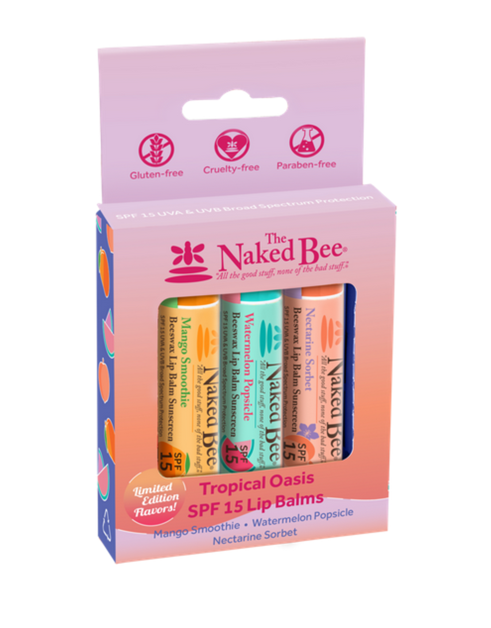 Naked Bee Tropical Oasis SPF 15 Lip Balm Trio