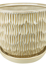 Chiseled Planter with Attached Saucer, 7.75“ x 6.75”, White