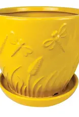 Whimsical Garden Planter with Attached Saucer, 7.75“ x 6.75”, Yellow