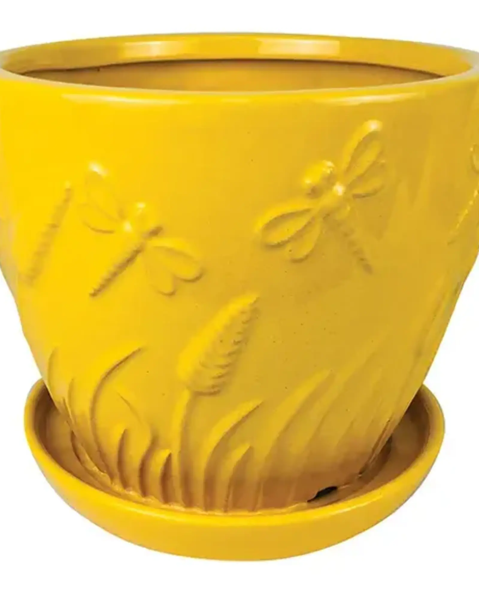 Whimsical Garden Planter with Attached Saucer, 7.75“ x 6.75”, Yellow