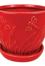 Whimsical Garden Planter with Attached Saucer, 7.75“ x 6.75”, Red