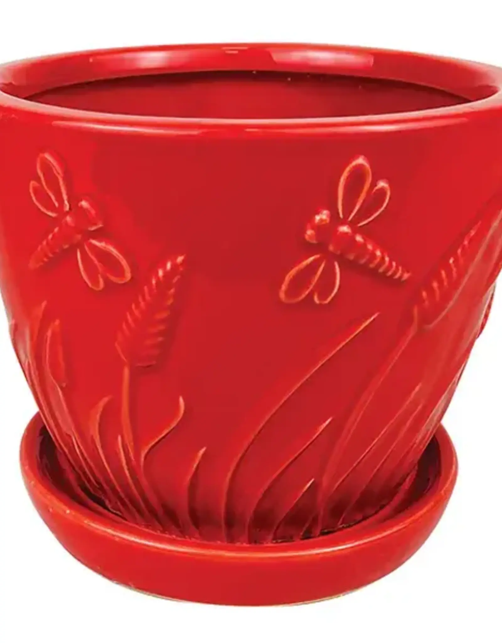 Whimsical Garden Planter with Attached Saucer, 7.75“ x 6.75”, Red