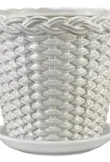 Willow Basket Pot with Attached Saucer, 5“ x 5”, Moonstone