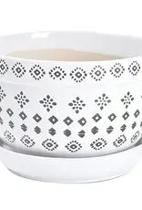 Prestige Planter with Attached Saucer, 7“ x 5”, Black/White