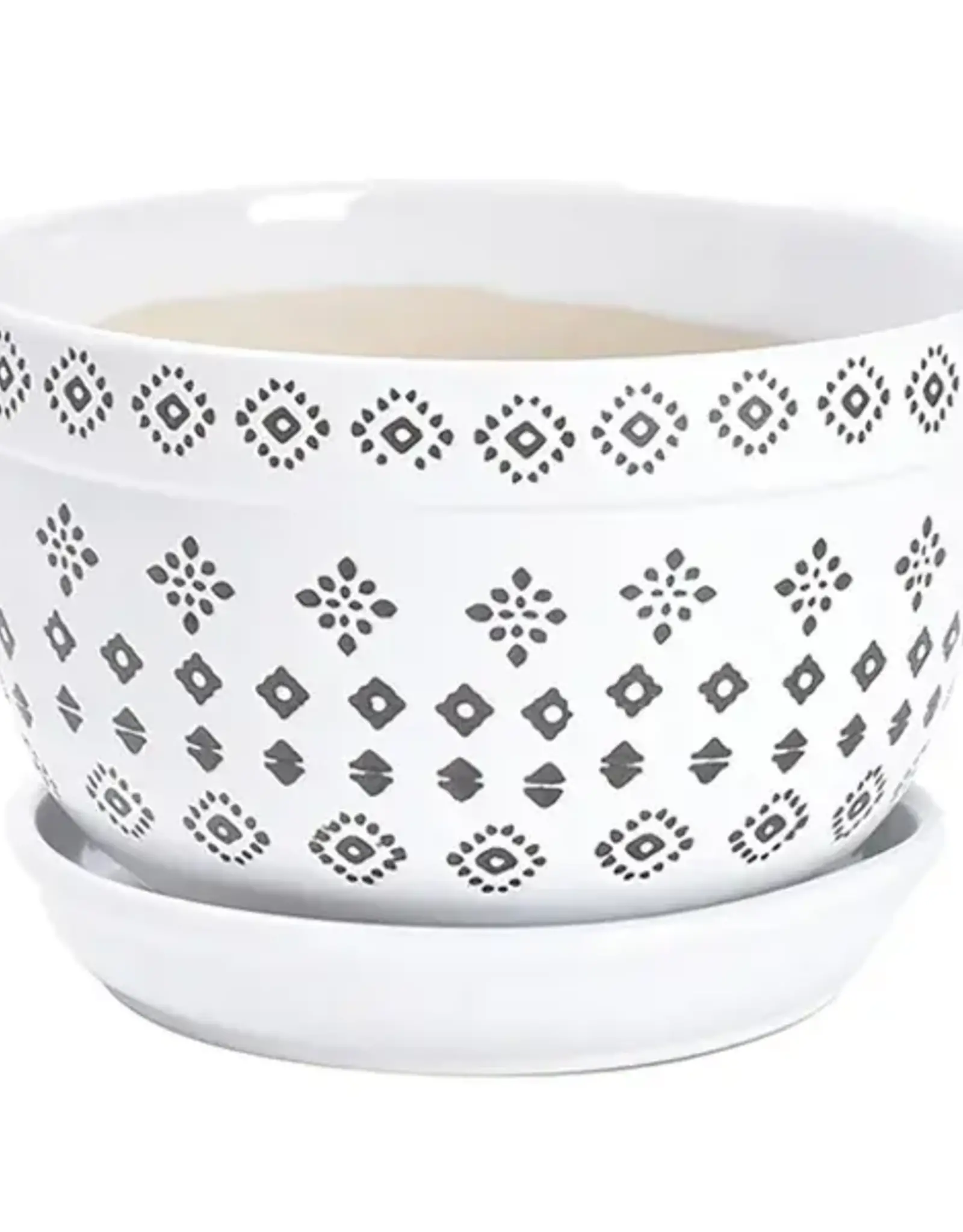 Prestige Planter with Attached Saucer, 7“ x 5”, Black/White
