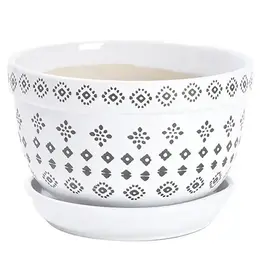 Prestige Planter with Attached Saucer, 7“ x 5”, Black/White