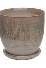 Beatrice Etched Planter with Attached Saucer, 5.5“ x 5”, Camel