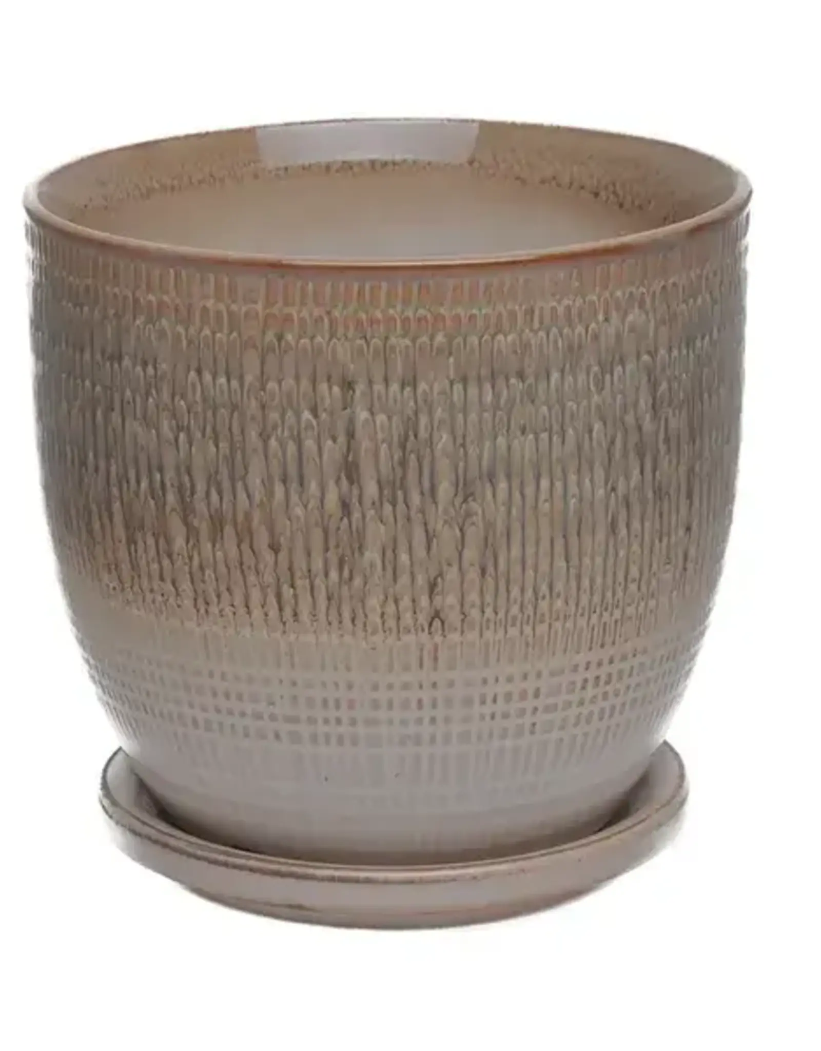 Beatrice Etched Planter with Attached Saucer, 5.5“ x 5”, Camel