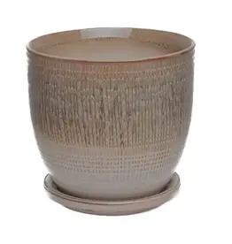 Beatrice Etched Planter with Attached Saucer, 5.5“ x 5”, Camel