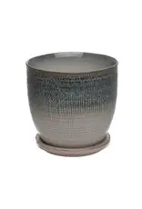 Beatrice Etched Planter with Attached Saucer, 7“ x 6.5”, Ocean