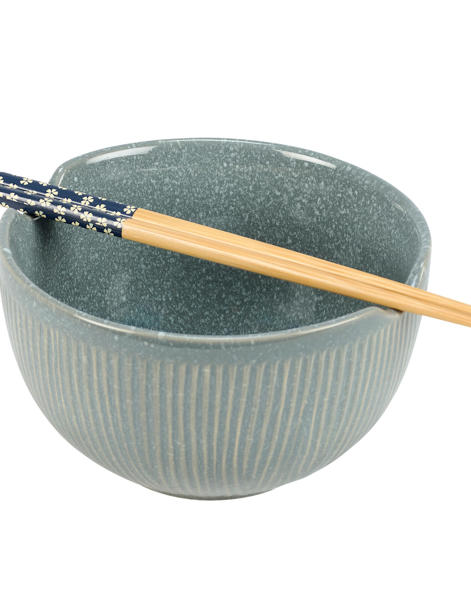 Ribbed Blue Ramen Bowl Set