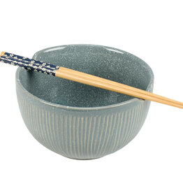 Ribbed Blue Ramen Bowl Set