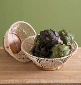 Wood and Macrame Bowl Lg 10½" dia. x 4"H