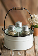 Round Bucket Salt Pepper and Toothpick Caddy - White