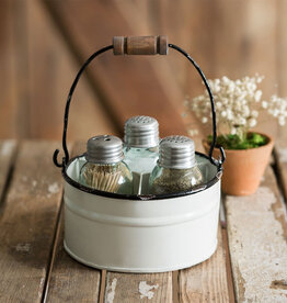 Round Bucket Salt Pepper and Toothpick Caddy - White