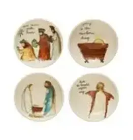 Stoneware Dish w Holiday Saying & Image, 4 Styles, 3-1/2" Round