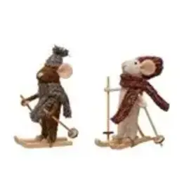 Wool Felt Skiing Mouse Ornament, 2 Styles, 5-1/2"H