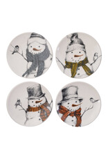 Round Stoneware Dish with Snowman & Bird Image, 4 Styles, 5"