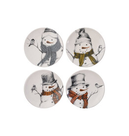 Round Stoneware Dish with Snowman & Bird Image, 4 Styles, 5"