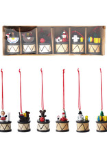 Wood Holiday Drum Ornaments, Multi Color, 2" H, Boxed Set of 6