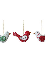Handmade Wool Felt Bird Ornament with Embroidery, 5" L,  3 Styles
