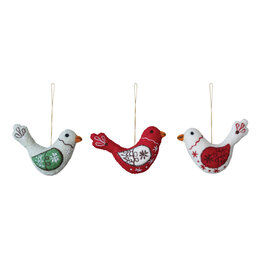 Handmade Wool Felt Bird Ornament with Embroidery, 5" L,  3 Styles