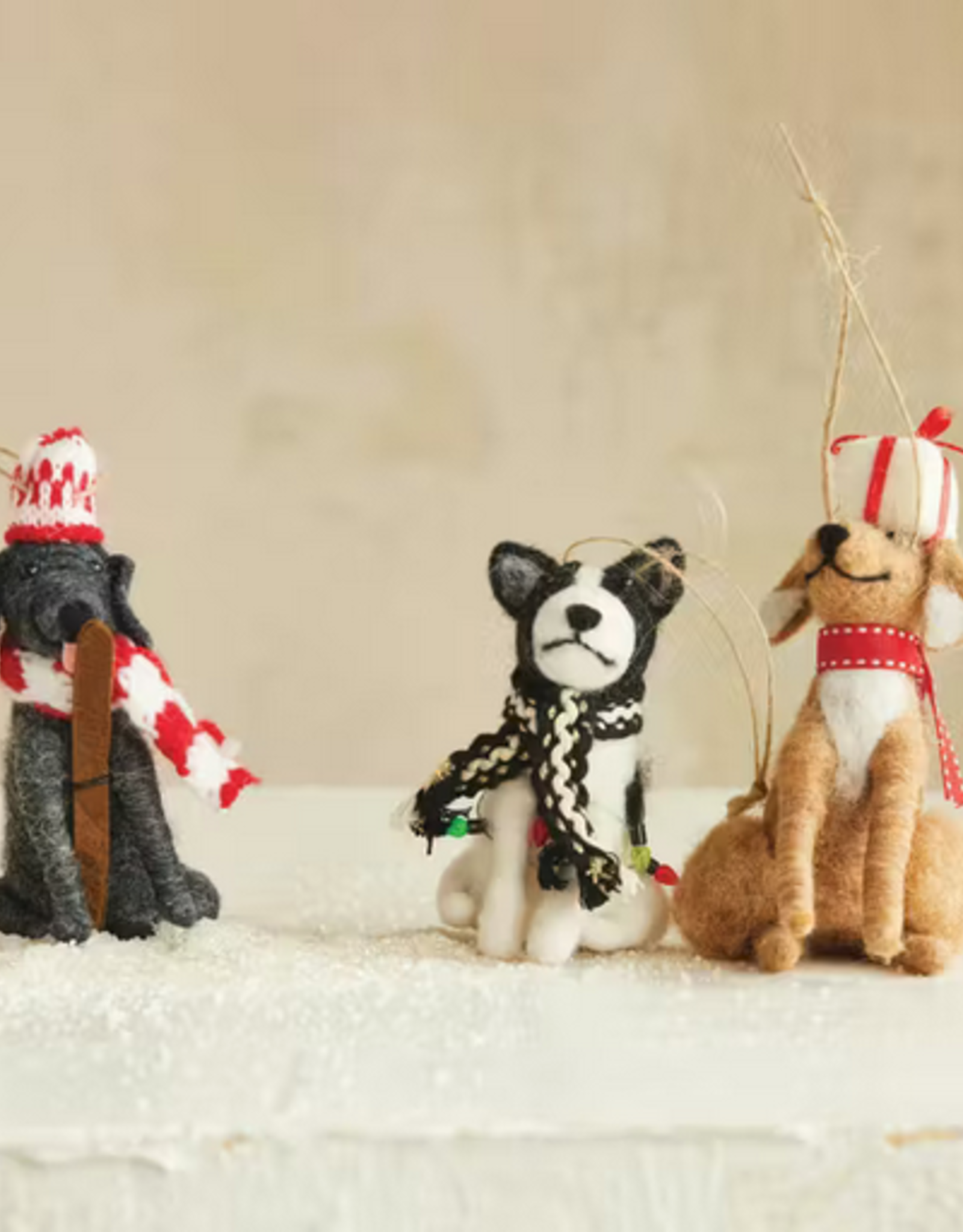 Handmade Wool Felt Dog Ornament, Multi Color, 3 Styles, 4"H - 5"H