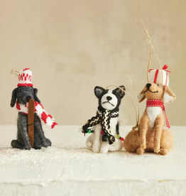 Handmade Wool Felt Dog Ornament, Multi Color, 3 Styles, 4"H - 5"H