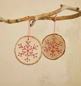Birch Wood Slice Ornament with Snowflake, 2 Styles (Each Will Vary) 4"R