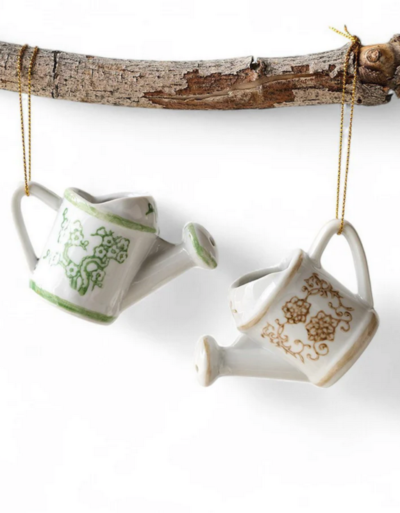 Stoneware Watering Can Ornament with Pattern, 2 Styles, 3 1/2"L