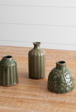 Textured Pattern Vases, Sm Green