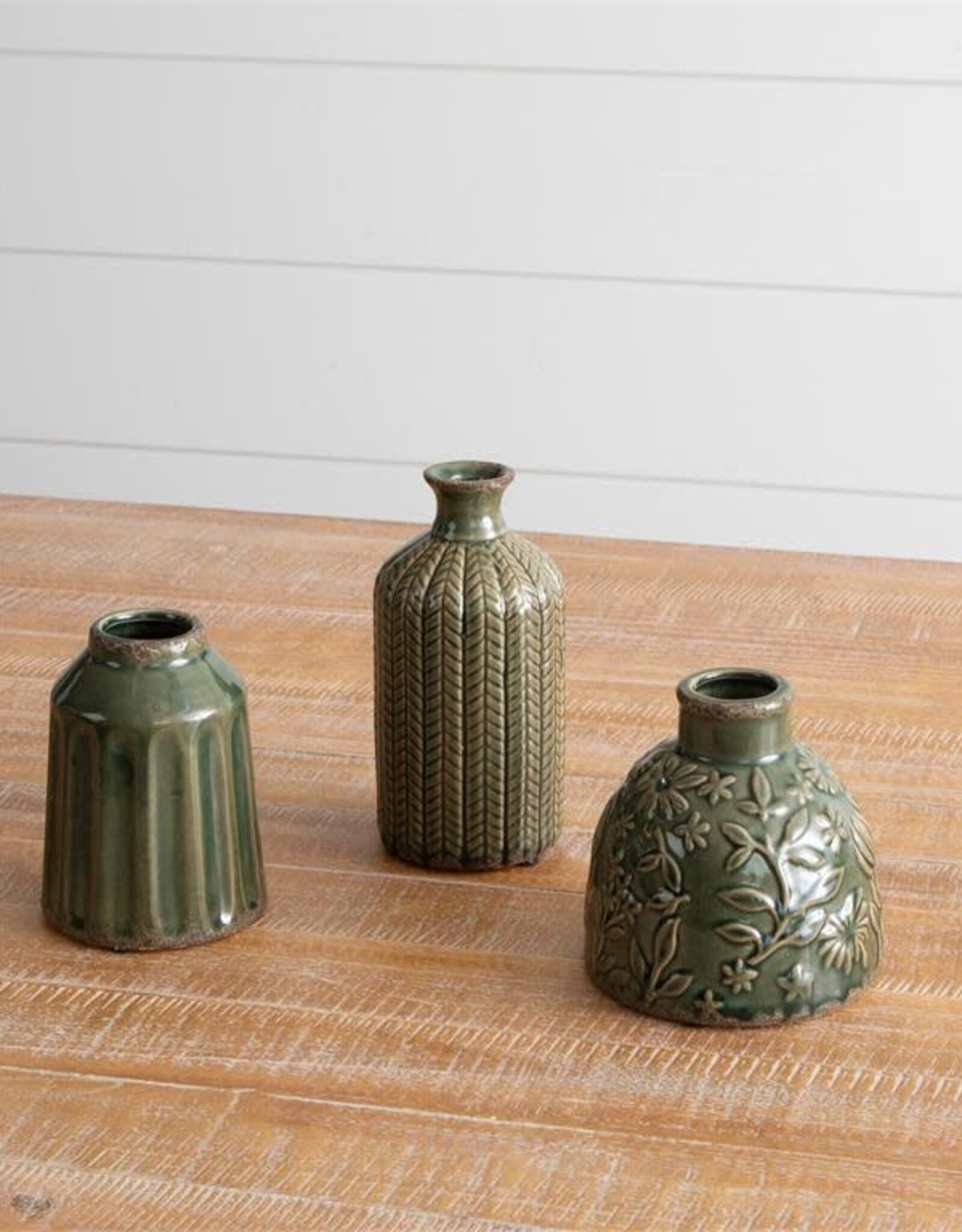 Textured Pattern Vases, Sm Green