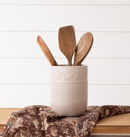 Utensil Holder - Ridged With Leaf Detail  7.5" H x 5.5" Dia