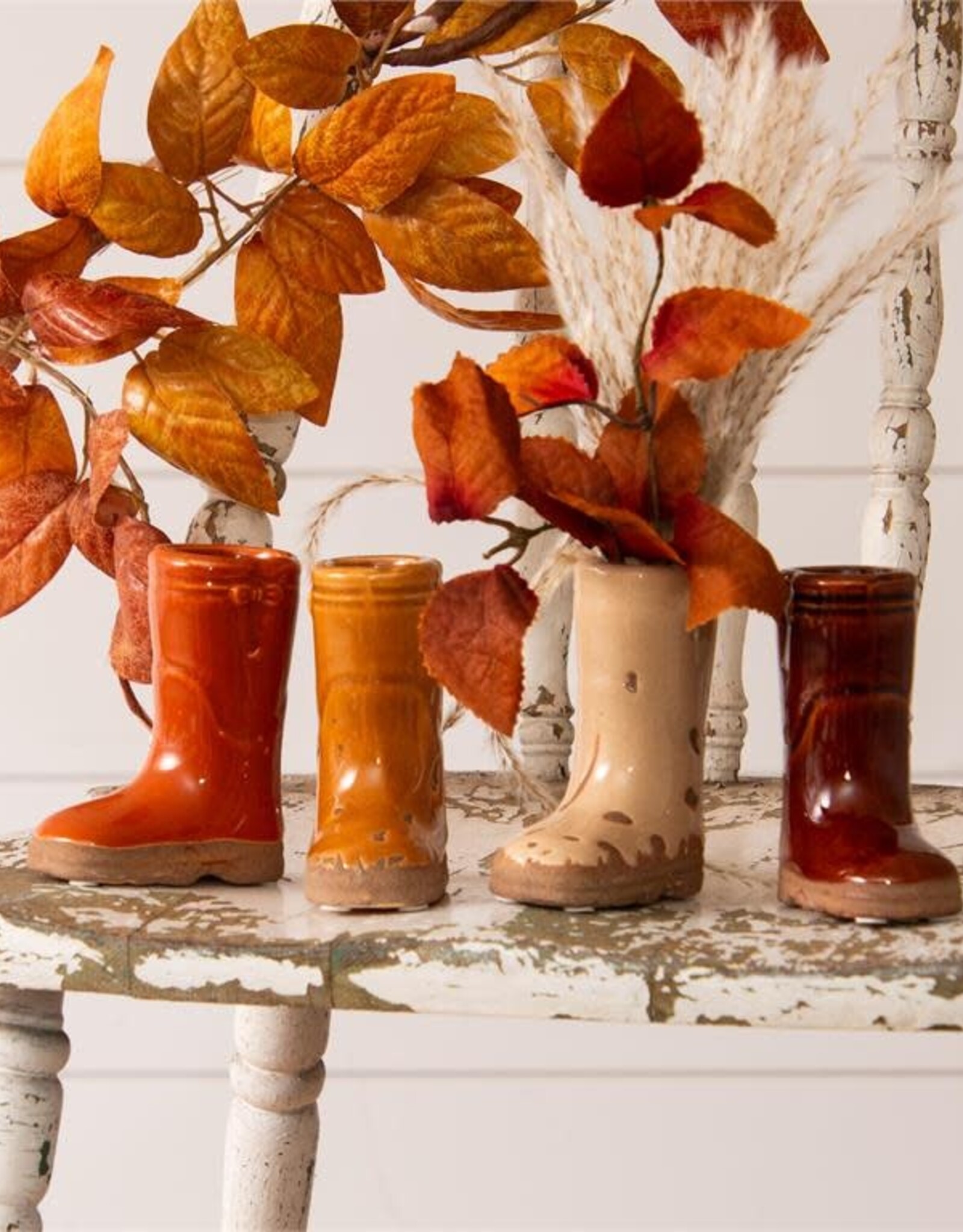 Mini Ceramic Boot Vases, Earthy Tones 4 H x 2 W x 3.25 D