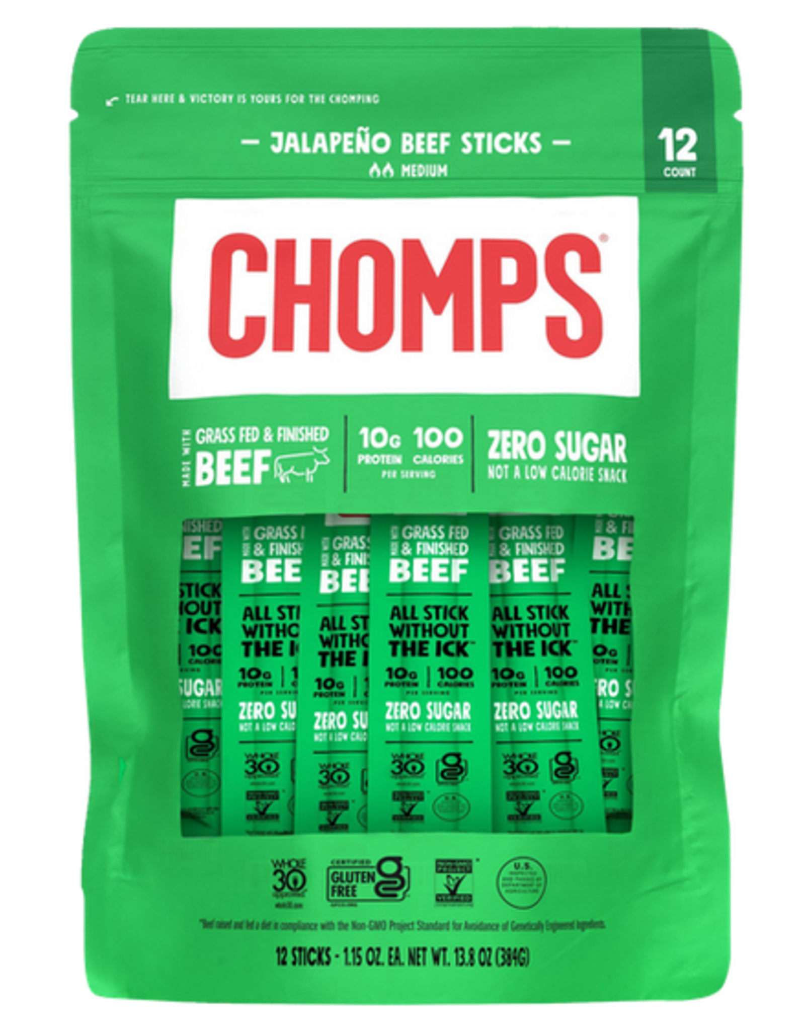 Chomps Beef Sticks, Jalapeno, 1.15 oz