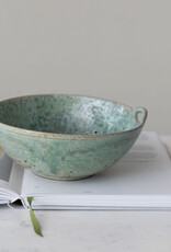 Stoneware Berry Bowl w/ Handles, Aqua (Each One Will Vary) 8"x3 1/4"